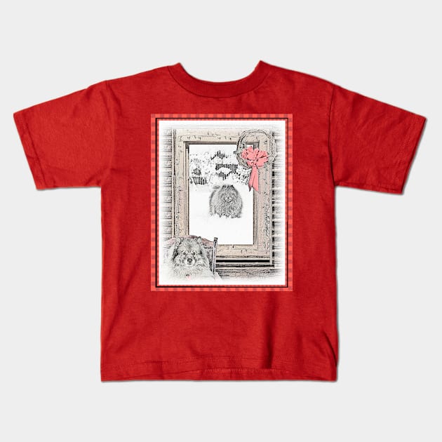 Keeshond Christmas Winter Window Kids T-Shirt by Alpen Designs